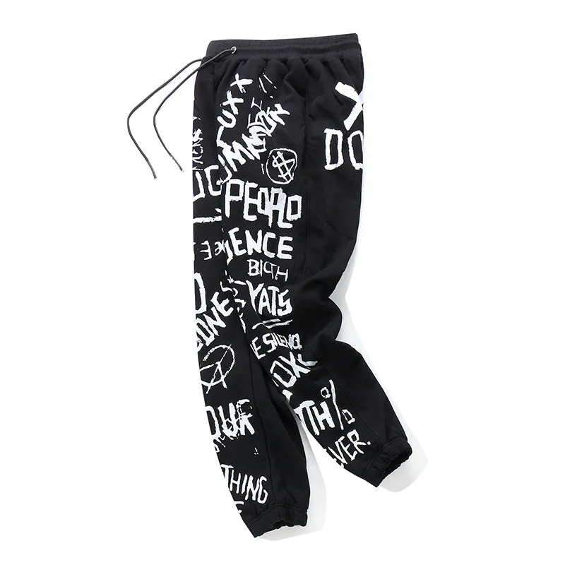 2023 new personality hip hop trend alphanumeric printing feet pants Harajuku style creative student overalls