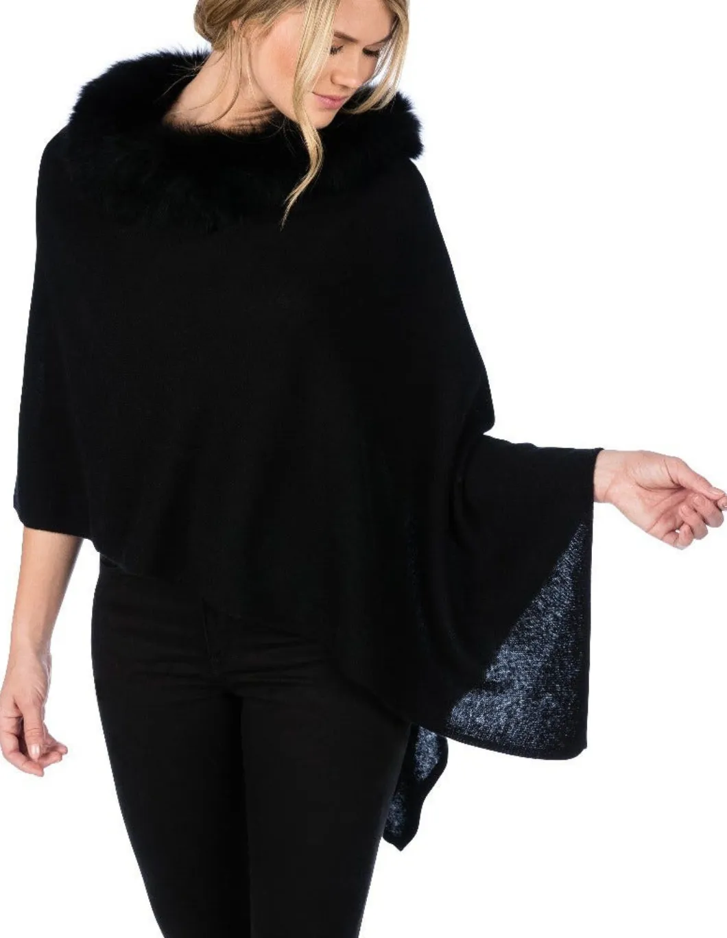 ALASHAN CASHMERE FOX TRIM TOPPER