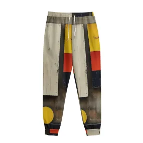 All-Over Print Men's Sweatpants With Waistband231 black, red and yellow abstract print