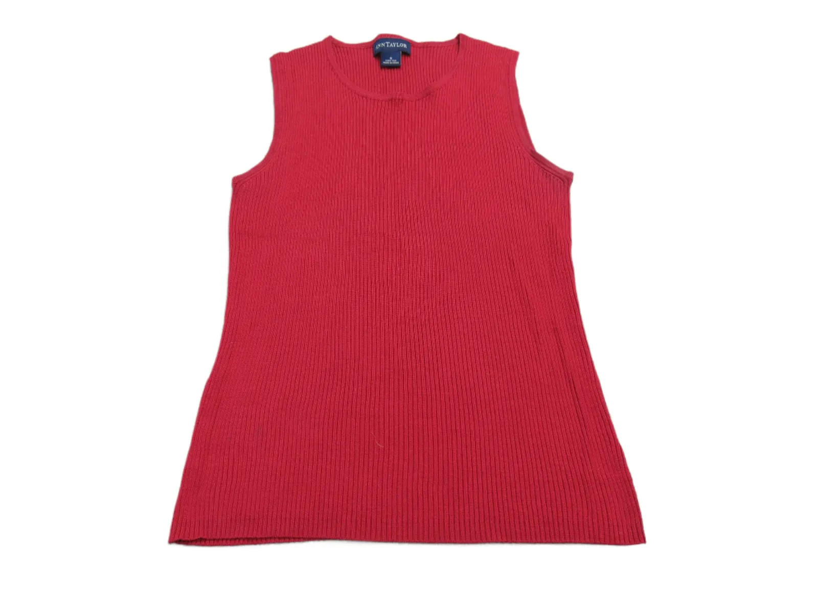 Ann Taylor Womens Vest Sweater Knitted Sleeveless Round Neck Red Size Small