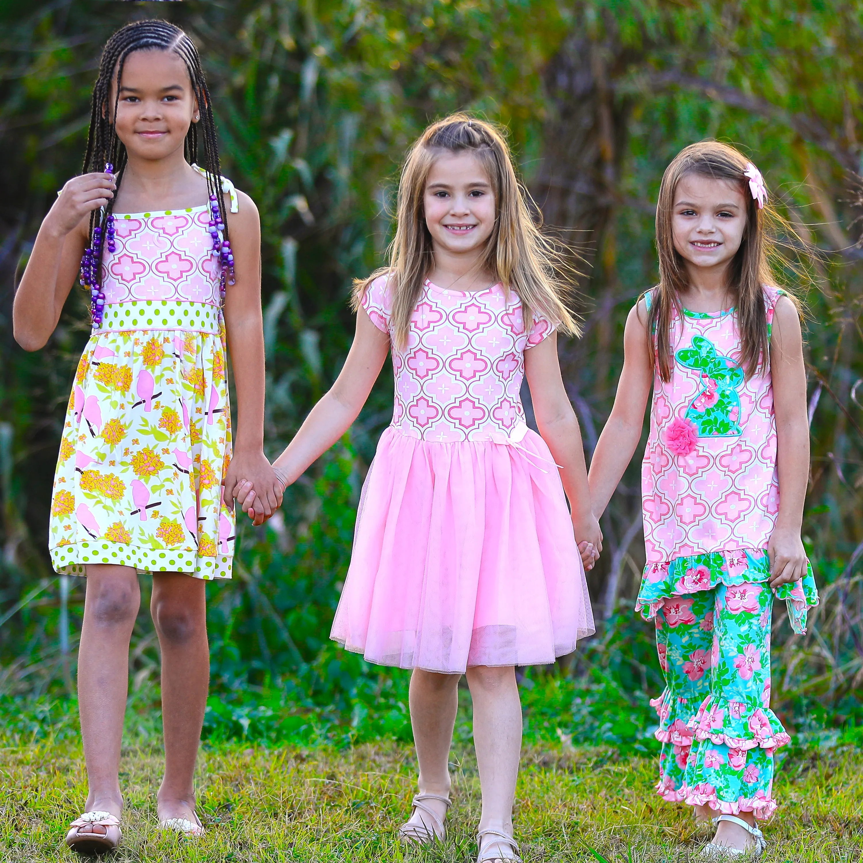 Annloren Girls Dress Pink Tulle & Pink Arabesque Easter Party Dress