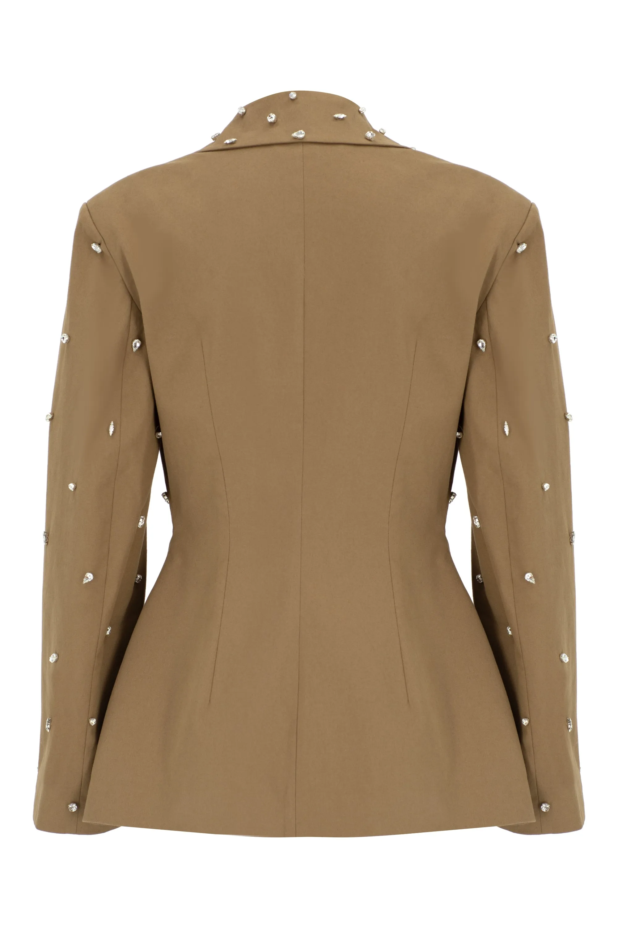 BEIGE SWAROVSKI DETAILED CANVAS BLAZER JACKET