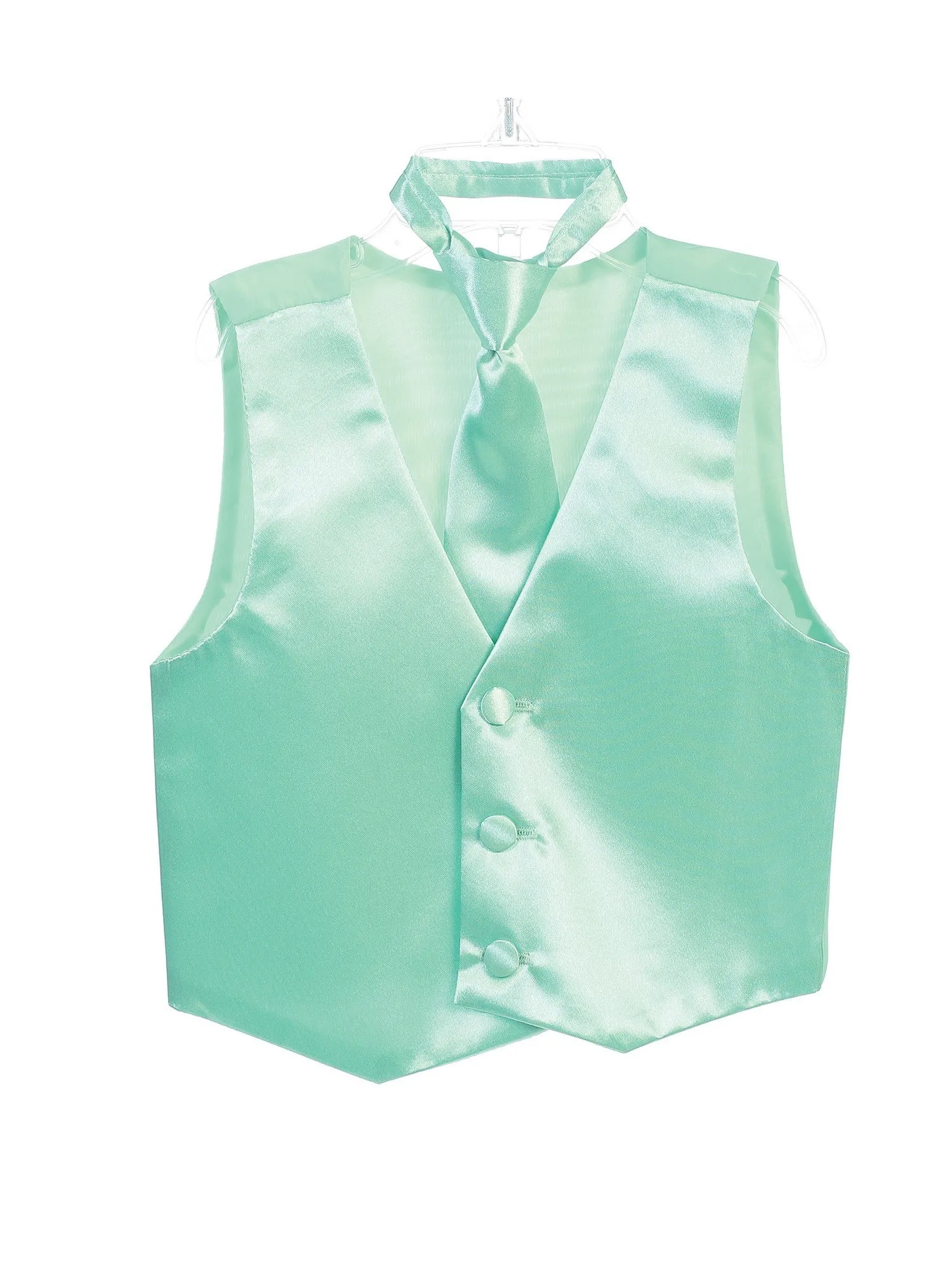 Little Boys Mint Three Button Satin Vest Tie 2 Pc Set 2-6
