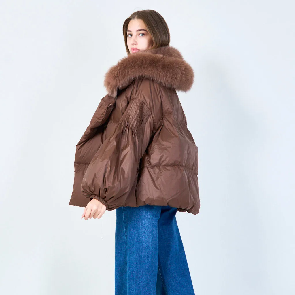 Luxe puffer duck down coat with plush collar wholesale