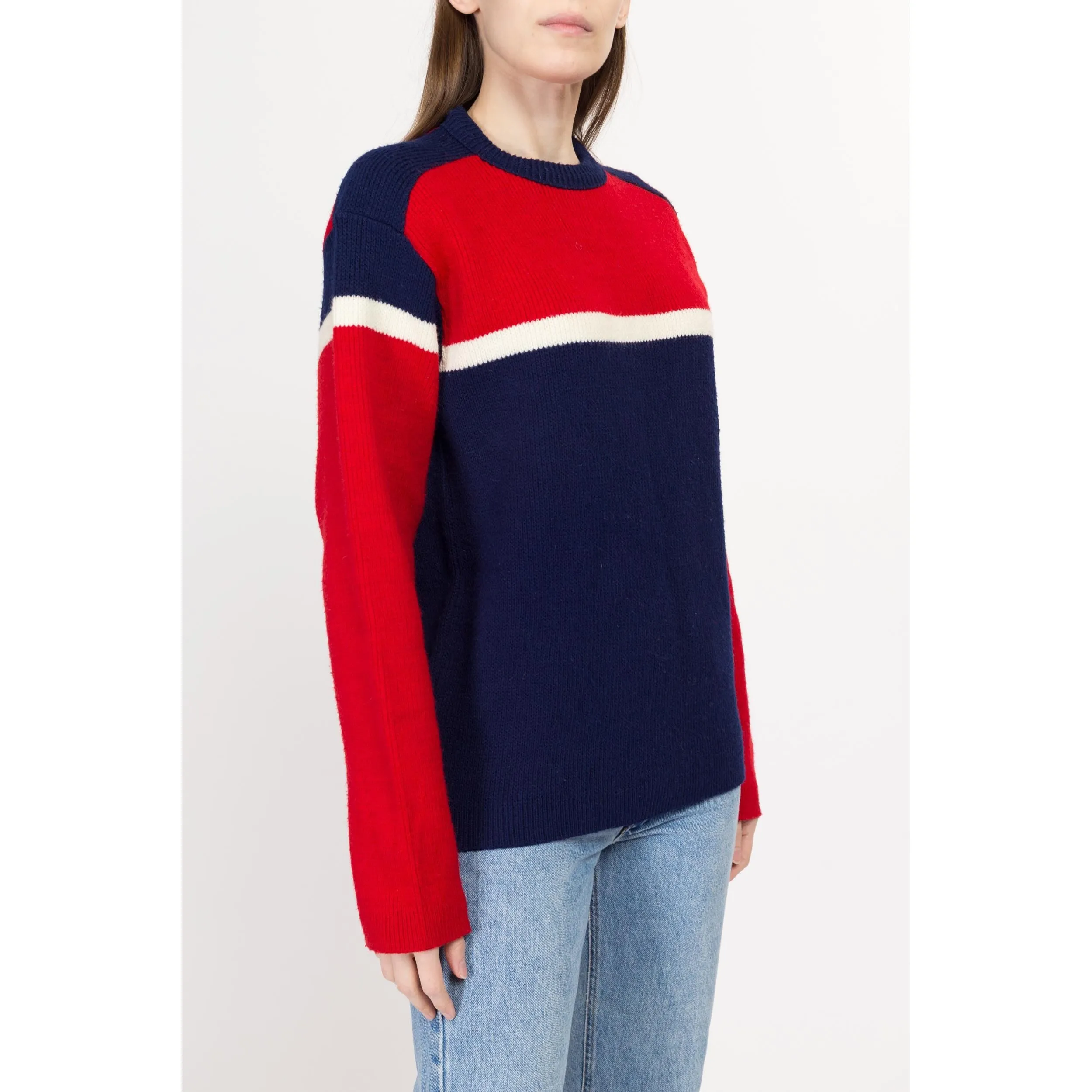 Med-Lrg 70s 80s Color Block Wool Knit Ski Sweater Unisex
