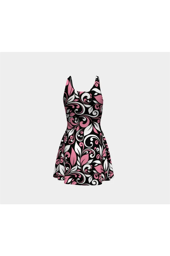Pink & White Petals at Midnight Flare Dress
