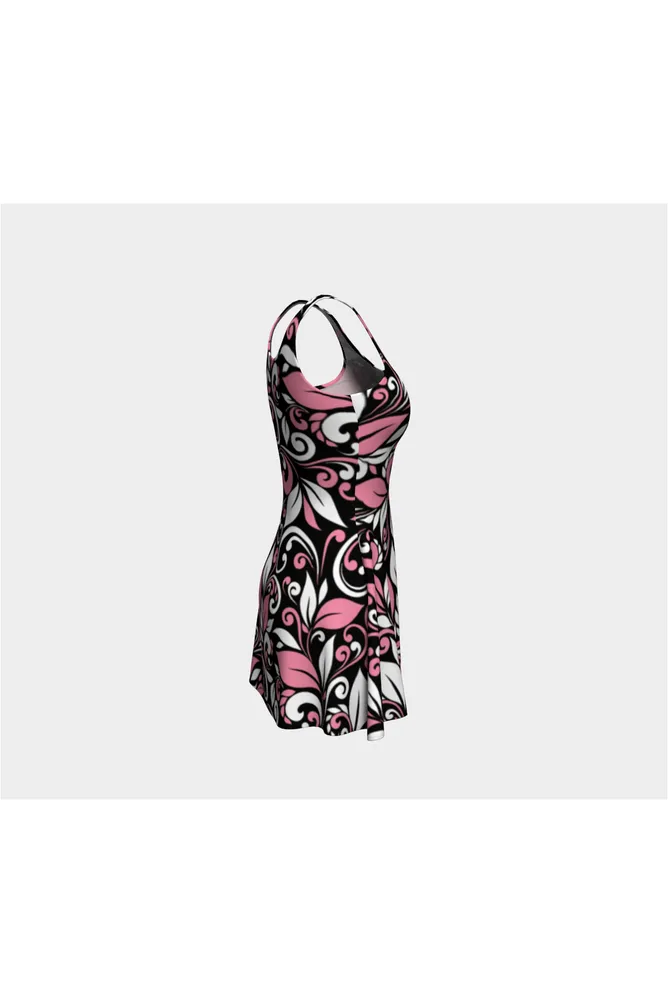Pink & White Petals at Midnight Flare Dress