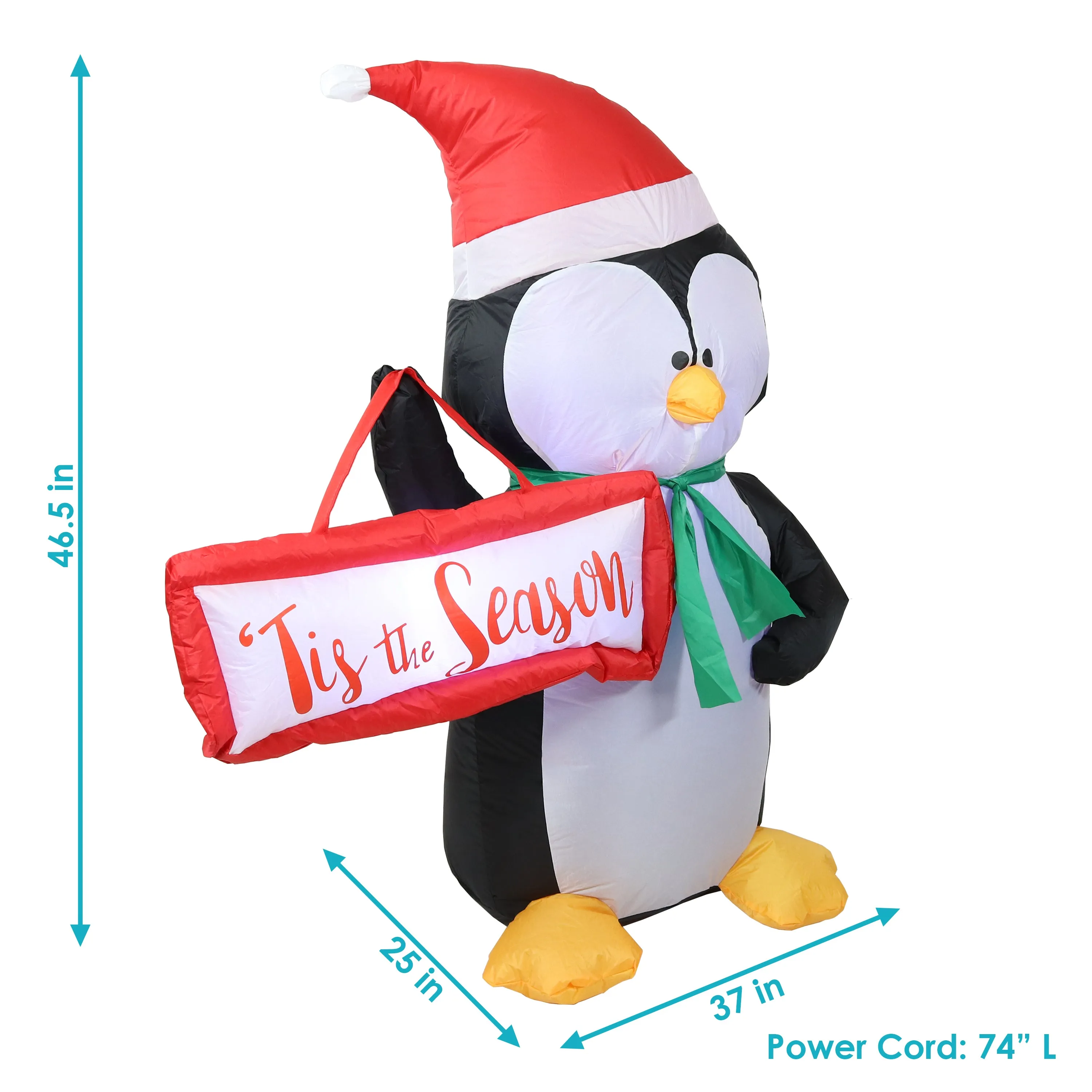 Sunnydaze Inflatable Christmas Decoration - 46.5" Jolly Holiday Penguin