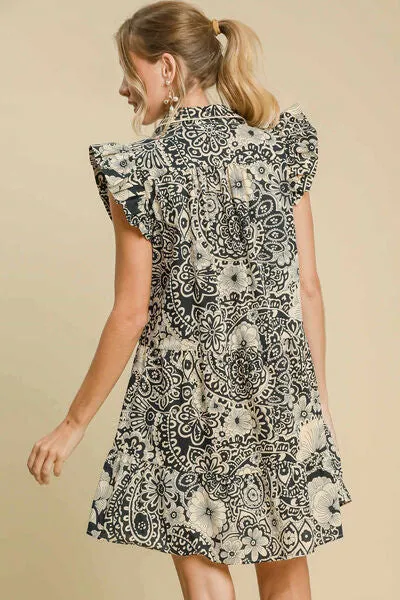 Umgee Printed Ruffle Cap Sleeve Babydoll Dress
