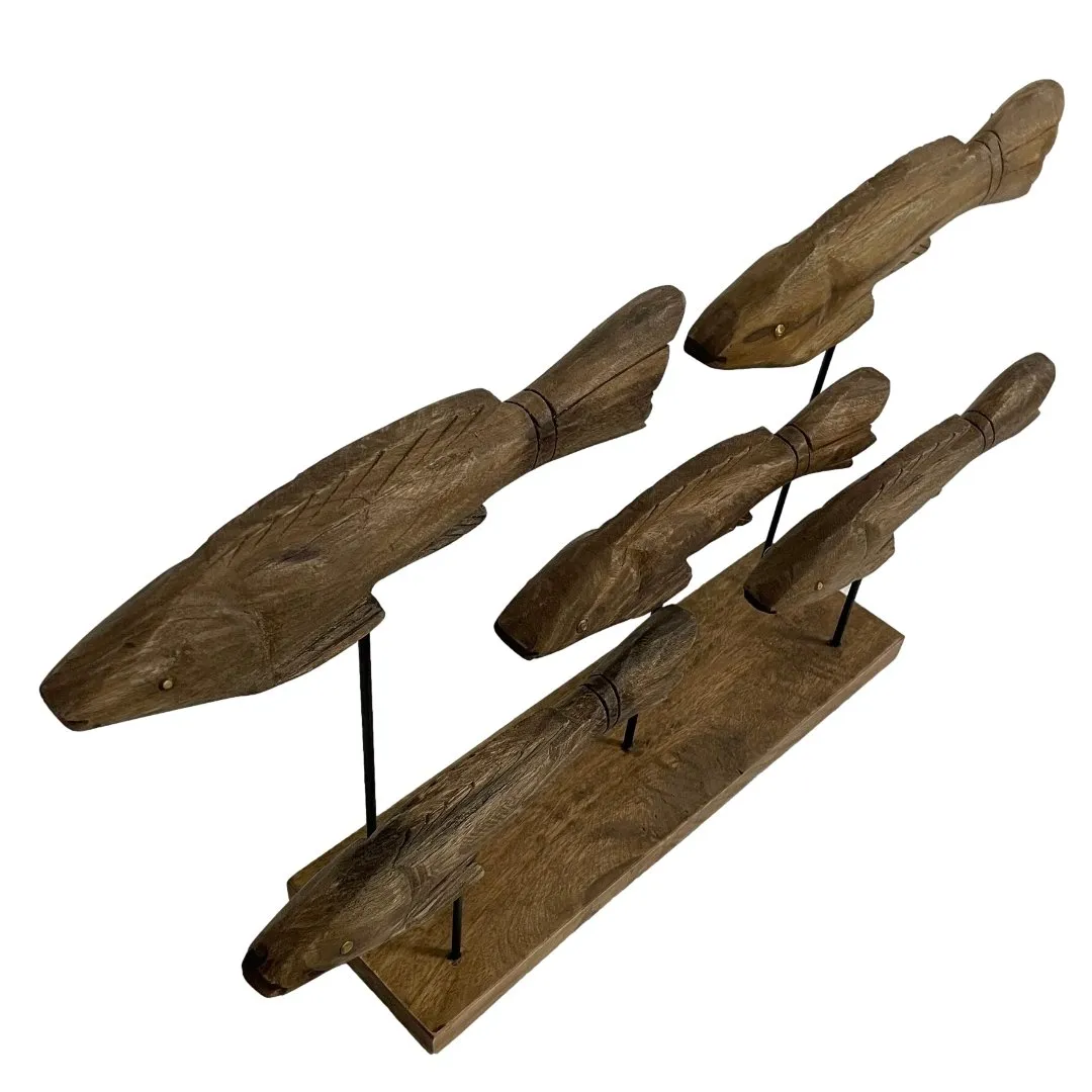 Wooden carved school of fish stand
