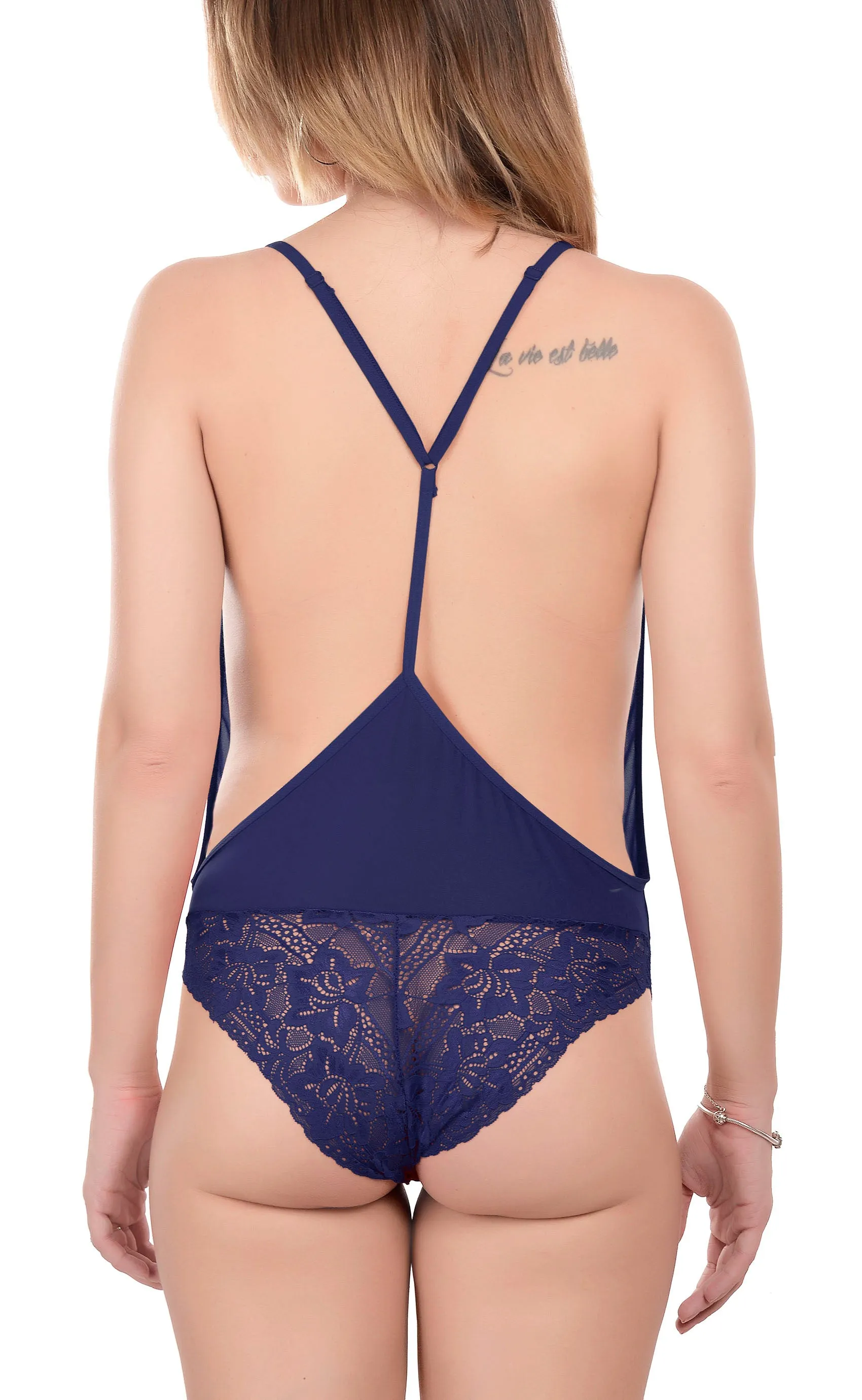 Xs and Os Women's Backless Lace Babydoll Lingerie Set