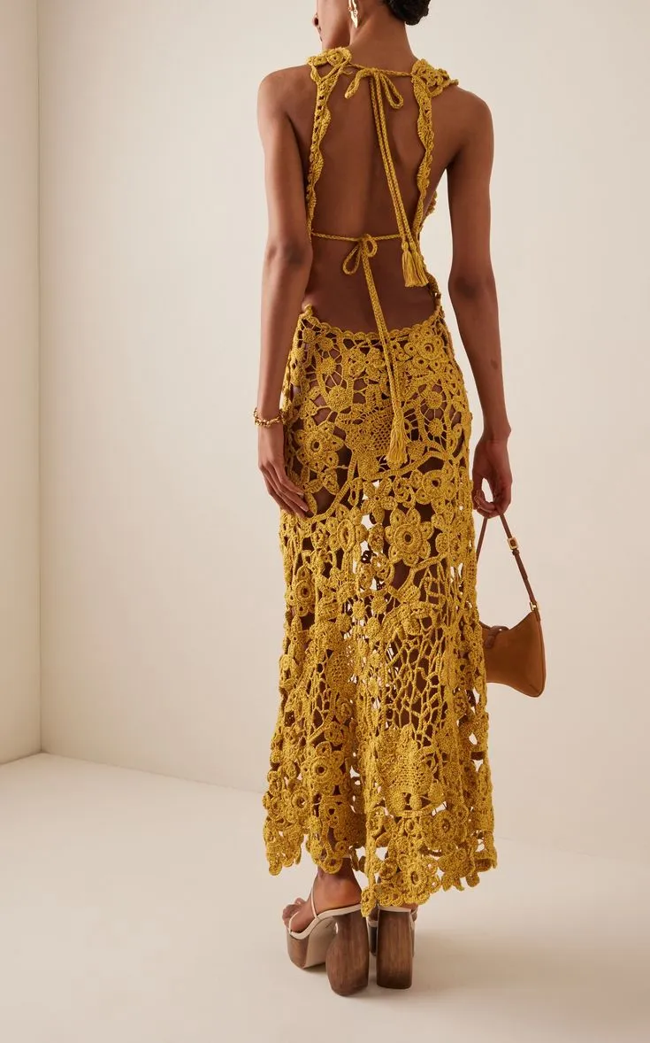 Yael Sheer Floral Openwork Crochet Sheath Dress